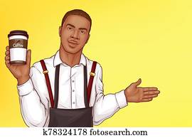 barista, einladend, klienten, to, café, platzen kunst