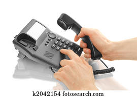 büro- telefon, mit, hände