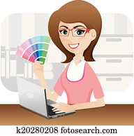 cartoon girl graphic designer showing color chart cartoon girl graphic designer showing color chart