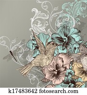 Elegant floral background with flowers and humming birds Elegant floral background with flowers and humming birds