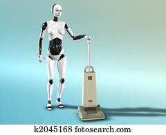 Female robot vacuum cleaning. Female robot vacuum cleaning.