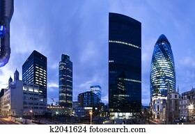 London financial district at twilight.