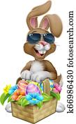 oster hase, in, sonnenbrille, eier, jagd, karikatur oster hase, in, sonnenbrille, eier, jagd, karikatur