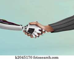 Robot shaking hand with human.