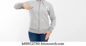 Download Pointed Asian Woman In Gray Pullover Hoodie Mockup Cropped Image Stock Image K66912781 Fotosearch PSD Mockup Templates