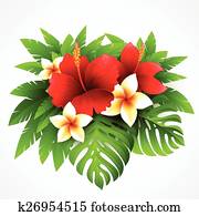 Vector illustration with tropical plants and flowers Vector illustration with tropical plants and flowers