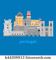 viagem, marco, portugal, elements., apartamento, arquitetura, e, predios, ícones, torre, belem, sintra, castelo, palácio pena, aqueduto, de, liberdade, nome, aguas, libre, e, catedral, de, lisbon., nacional, português, símbolo. viagem, marco, portugal, elements., apartamento, arquitetura, e, predios, ícones, torre, belem, sintra, castelo, palácio pena, aqueduto, de, liberdade, nome, aguas, libre, e, catedral, de, lisbon., nacional, português, símbolo.