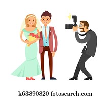 feliz, matrimonio, y, boda, fotógrafo