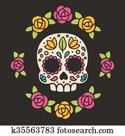 mexikanisch, zucker, totenschädel, mit, flowers.