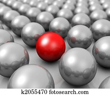 Unique concept a red sphere stand out from a group