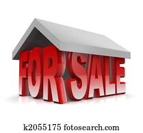 תכונה, ו, דיר למכירה, מושג, 3d, דוגמה