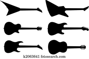 gitarre, silhouetten gitarre, silhouetten