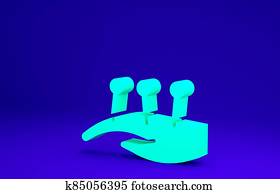 Green Acupuncture therapy on the hand icon isolated on blue background. Chinese medicine. Holistic pain management treatments. Minimalism concept. 3d illustration 3D render Green Acupuncture therapy on the hand icon isolated on blue background. Chinese medicine. Holistic pain management treatments. Minimalism concept. 3d illustration 3D render