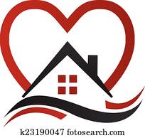 haus, herz, und, wellen, vektor, logo