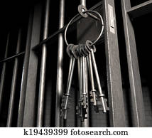 Jail Cell With Open Door And Bunch Of Keys