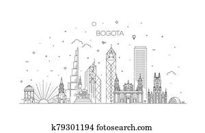 Bogota architecture line skyline illustration. Linear vector cityscape with famous landmarks Bogota architecture line skyline illustration. Linear vector cityscape with famous landmarks