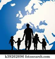migration father with children map in background illustration migration father with children map in background illustration