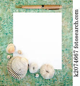 Sea Shells with Note Paper and Pen