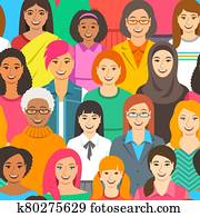 Women diversity seamless vector background pattern