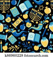 Yom Kippur seamless pattern with candles, apples and shofar and sybols. Jewish holiday background. surface print illustration. Translation in Enhlish of atonement day. Yom Kippur seamless pattern with candles, apples and shofar and sybols. Jewish holiday background. surface print illustration. Translation in Enhlish of atonement day.
