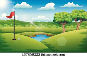 Golf course on the landscape background Golf course on the landscape background