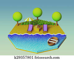 Isometric camping on the beach