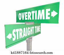 overuren, vs, recht, tijd, werkende, loon, betalen, tekens, 3d, illustratie