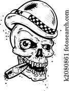 Punk tattoo style skull with wings smoking a cigar Punk tattoo style skull with wings smoking a cigar
