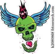 Punk tattoo style skull with wings Punk tattoo style skull with wings