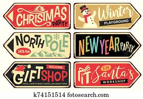 sammlung, von, feiertag, weihnachten, zeichenpfosten sammlung, von, feiertag, weihnachten, zeichenpfosten