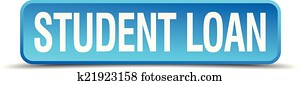 Student loan blue 3d realistic square isolated button