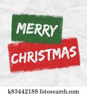 A festive green, red and white MERRY CHRISTMAS graphic illustration with creased paper texture background and grunge elements A festive green, red and white MERRY CHRISTMAS graphic illustration with creased paper texture background and grunge elements