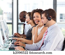 African-American businesswoman working in a call center