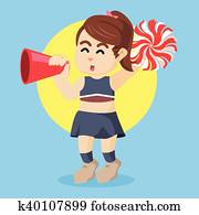 cheerleader, alegrando, com, megafone