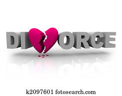 divorcio, -, palabra, con, corazón roto