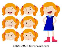Girl with different facial expressions Girl with different facial expressions
