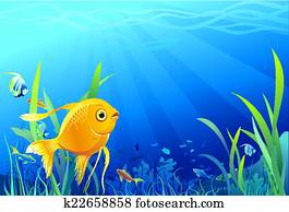 Gold fish, underwater life - vector