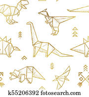 Golden contour origami dinosaurs seamless pattern. Fun design for background, fabric, wrapping. Golden contour origami dinosaurs seamless pattern. Fun design for background, fabric, wrapping.
