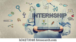 Internship concept with young man holding a tablet