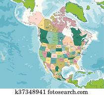 North America map with USA, Canada and Mexico North America map with USA, Canada and Mexico