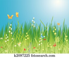 Spring Background. Flowers, butterflies & grass - Vector Spring Background. Flowers, butterflies & grass - Vector