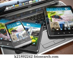 נייד, devices., laptop,, smartphone, ו, קדור, pc.