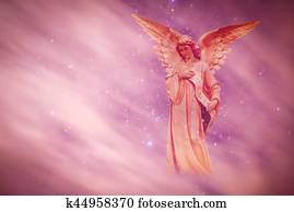 Angel in heaven over purple background Angel in heaven over purple background