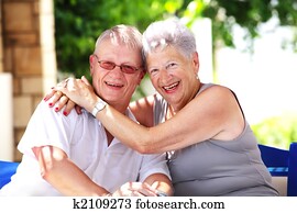beautiful senior mother and son smiling