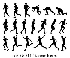 big set of men running silhouettes