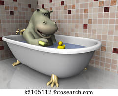 Cartoon hippo in bathtub. Cartoon hippo in bathtub.