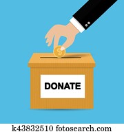 Donation box icon with golden coin Donation box icon with golden coin
