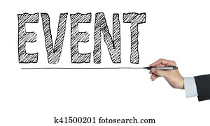 evento, escrito, por, mão