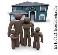 Family Stands in Front of House