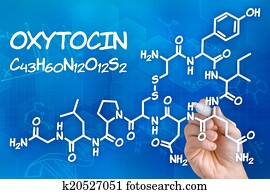 Hand with pen drawing the chemical formula of Oxytocin Hand with pen drawing the chemical formula of Oxytocin